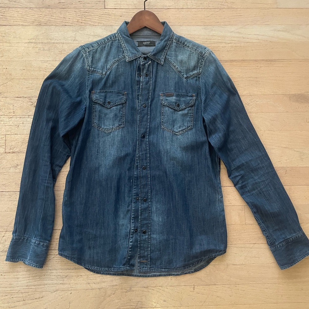 Diesel Timeless Western Denim Shirt Long Sleeve Blue Medium